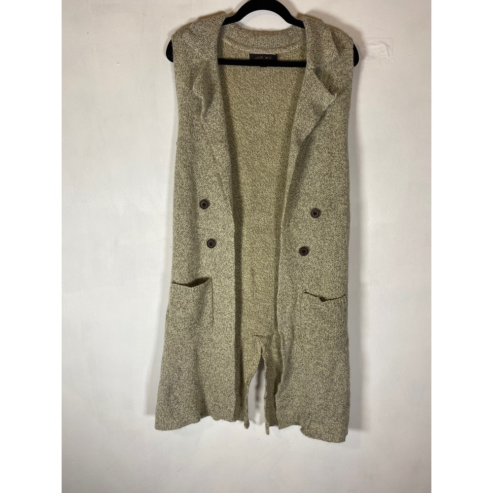 Longline Knit Sweater Cardigan Vest Sleeveless Duster Open Front Pockets M